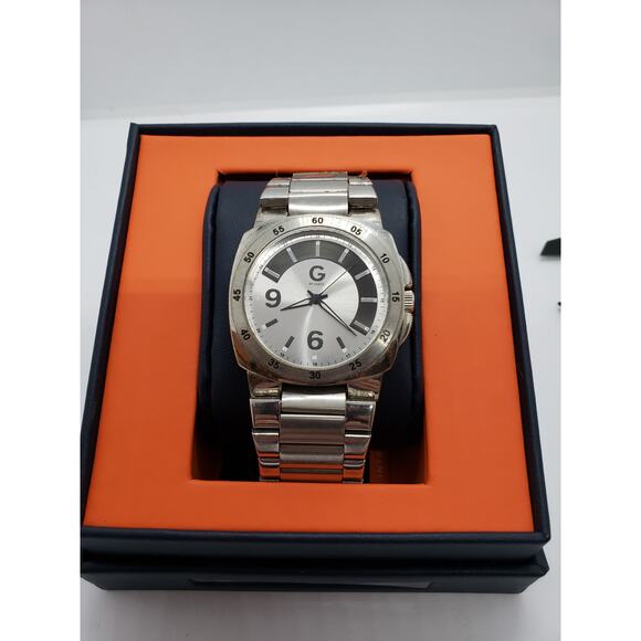 G by Guess. Large silver face men's watch. G84026G1